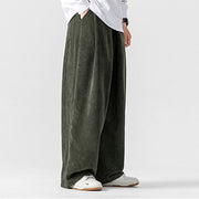 Buddha Stones Solid Color Cotton Corduroy Men's Wide Leg Pants With Pockets