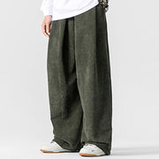 Buddha Stones Solid Color Cotton Corduroy Men's Wide Leg Pants With Pockets