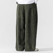 Buddha Stones Solid Color Cotton Corduroy Men's Wide Leg Pants With Pockets