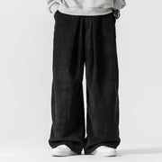 Buddha Stones Solid Color Cotton Corduroy Men's Wide Leg Pants With Pockets