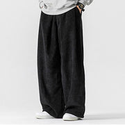 Buddha Stones Solid Color Cotton Corduroy Men's Wide Leg Pants With Pockets