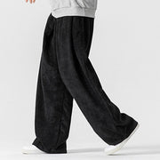 Buddha Stones Solid Color Cotton Corduroy Men's Wide Leg Pants With Pockets