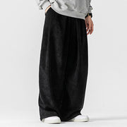 Buddha Stones Solid Color Cotton Corduroy Men's Wide Leg Pants With Pockets