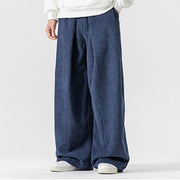 Buddha Stones Solid Color Cotton Corduroy Men's Wide Leg Pants With Pockets