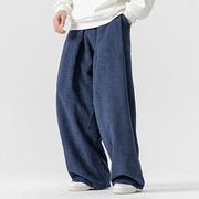 Buddha Stones Solid Color Cotton Corduroy Men's Wide Leg Pants With Pockets