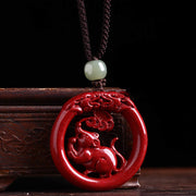 Buddha Stones Chinese Zodiac Cinnabar Hetian Jade Peace Buckle Calm Necklace Pendant