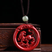 Buddha Stones Chinese Zodiac Cinnabar Hetian Jade Peace Buckle Calm Necklace Pendant