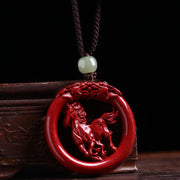 Buddha Stones Chinese Zodiac Cinnabar Hetian Jade Peace Buckle Calm Necklace Pendant