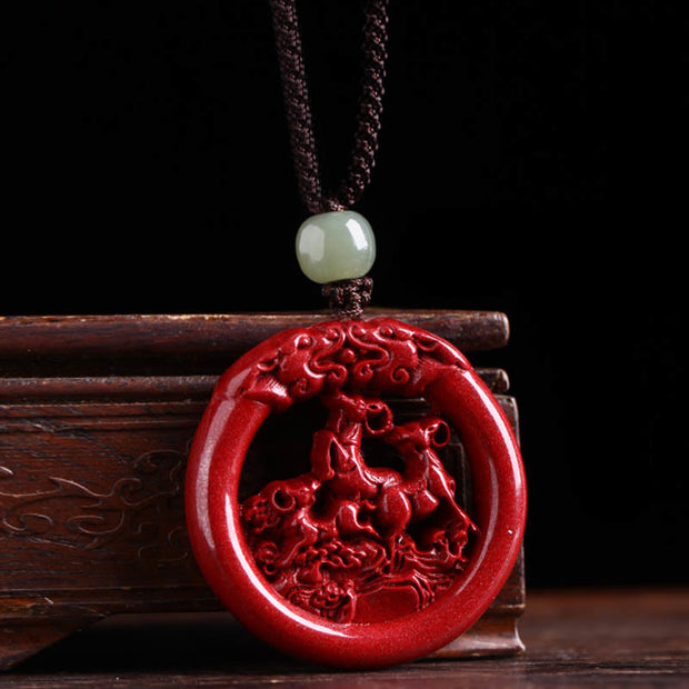 Buddha Stones Chinese Zodiac Cinnabar Hetian Jade Peace Buckle Calm Necklace Pendant Necklaces & Pendants BS Goat Cotton Rope