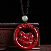 Buddha Stones Chinese Zodiac Cinnabar Hetian Jade Peace Buckle Calm Necklace Pendant