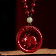 Buddha Stones Chinese Zodiac Cinnabar Hetian Jade Peace Buckle Calm Necklace Pendant Necklaces & Pendants BS Rabbit Bead Rope