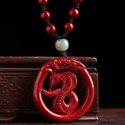 Buddha Stones Chinese Zodiac Cinnabar Hetian Jade Peace Buckle Calm Necklace Pendant Necklaces & Pendants BS Snake Bead Rope