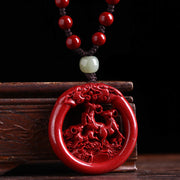 Buddha Stones Chinese Zodiac Cinnabar Hetian Jade Peace Buckle Calm Necklace Pendant Necklaces & Pendants BS Goat Bead Rope