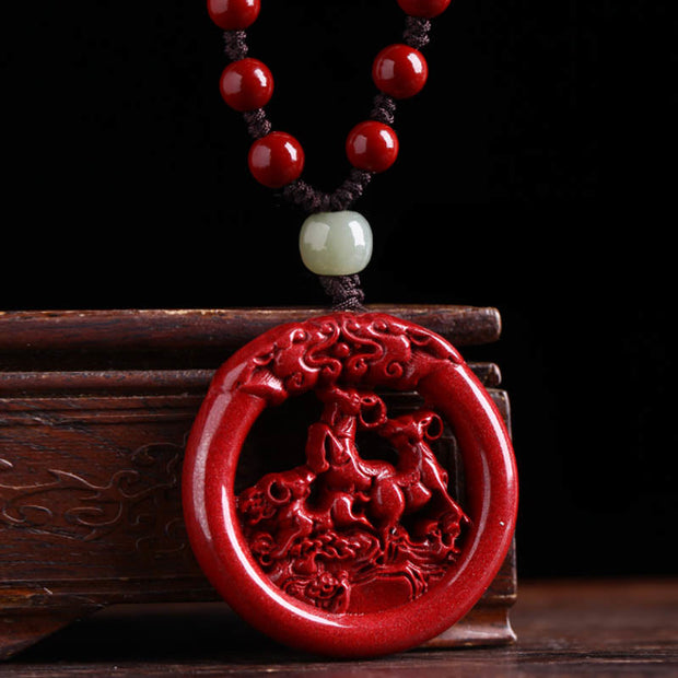 Buddha Stones Chinese Zodiac Cinnabar Hetian Jade Peace Buckle Calm Necklace Pendant