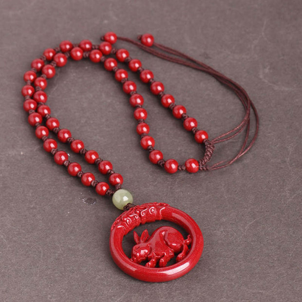 Buddha Stones Chinese Zodiac Cinnabar Hetian Jade Peace Buckle Calm Necklace Pendant Necklaces & Pendants BS 19