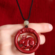 Buddha Stones Chinese Zodiac Cinnabar Hetian Jade Peace Buckle Calm Necklace Pendant