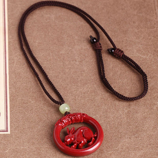 Buddha Stones Chinese Zodiac Cinnabar Hetian Jade Peace Buckle Calm Necklace Pendant Necklaces & Pendants BS 16