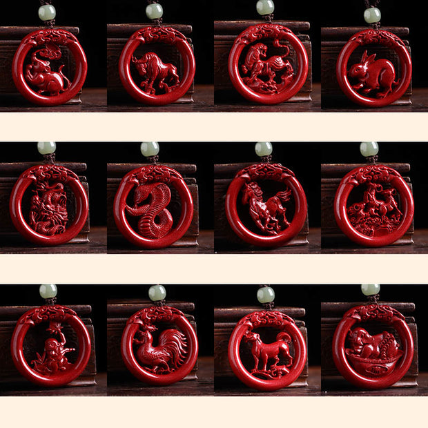 Buddha Stones Chinese Zodiac Cinnabar Hetian Jade Peace Buckle Calm Necklace Pendant Necklaces & Pendants BS 35