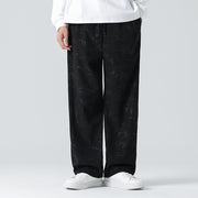 Buddha Stones Bamboo Pattern Corduroy Men's Wide Leg Pants With Pockets