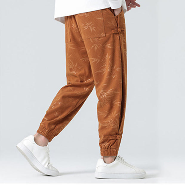 Buddha Stones Fall Winter Bamboo Men's Frog-Button Corduroy Pants With Pockets Men's Pants BS 3