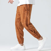 Buddha Stones Fall Winter Bamboo Men's Frog-Button Corduroy Pants With Pockets Men's Pants BS 6