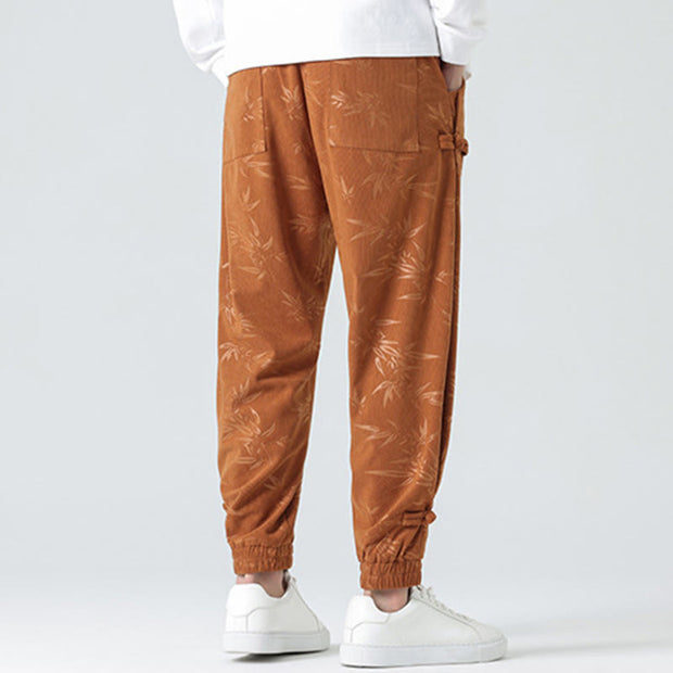 Buddha Stones Fall Winter Bamboo Men's Frog-Button Corduroy Pants With Pockets Men's Pants BS 4