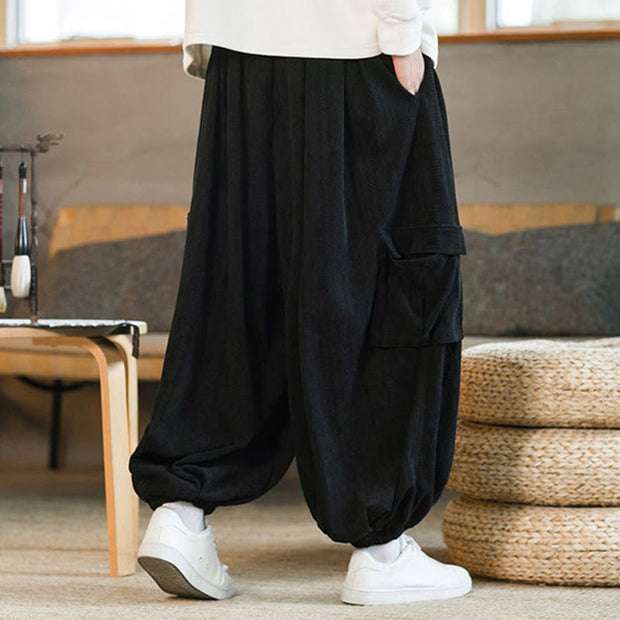 Buddha Stones Fall Winter Men's Drawstring Chenille Corduroy Cargo Pants With Pockets Men's Pants BS 7