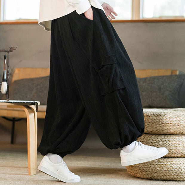 Buddha Stones Fall Winter Men's Drawstring Chenille Corduroy Cargo Pants With Pockets Men's Pants BS 8