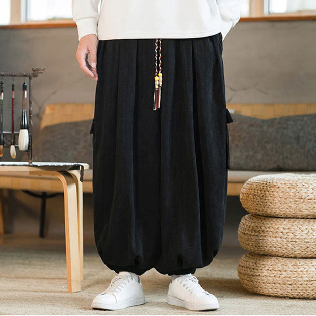 Buddha Stones Fall Winter Men's Drawstring Chenille Corduroy Cargo Pants With Pockets Men's Pants BS 1