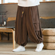 Buddha Stones Fall Winter Men's Drawstring Chenille Corduroy Cargo Pants With Pockets Men's Pants BS 17