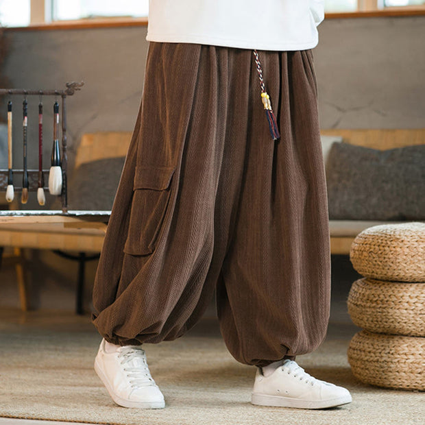 Buddha Stones Fall Winter Men's Drawstring Chenille Corduroy Cargo Pants With Pockets Men's Pants BS 16