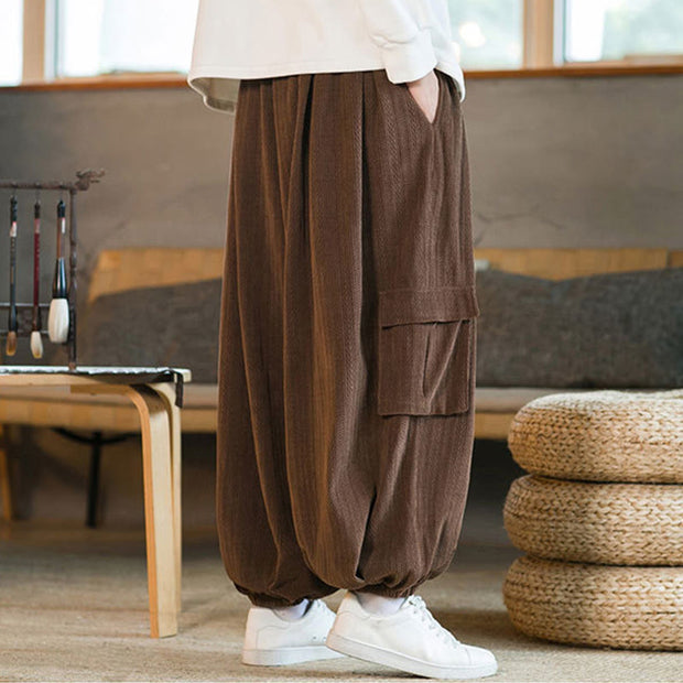 Buddha Stones Fall Winter Men's Drawstring Chenille Corduroy Cargo Pants With Pockets Men's Pants BS 18