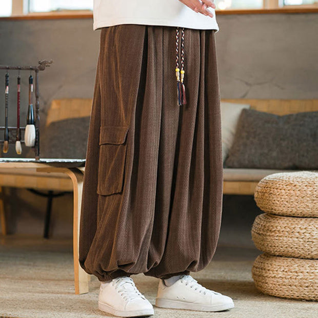 Buddha Stones Fall Winter Men's Drawstring Chenille Corduroy Cargo Pants With Pockets Men's Pants BS 22