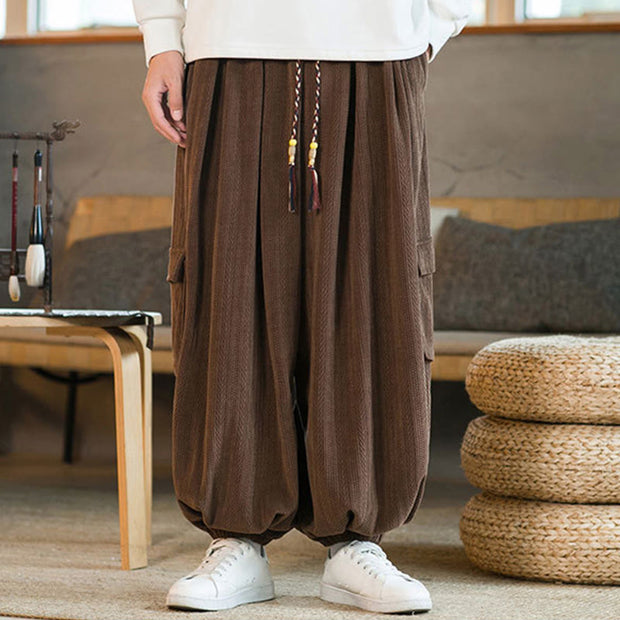 Buddha Stones Fall Winter Men's Drawstring Chenille Corduroy Cargo Pants With Pockets Men's Pants BS 15