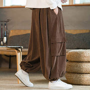 Buddha Stones Fall Winter Men's Drawstring Chenille Corduroy Cargo Pants With Pockets Men's Pants BS 20