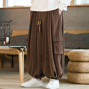 Buddha Stones Fall Winter Men's Drawstring Chenille Corduroy Cargo Pants With Pockets