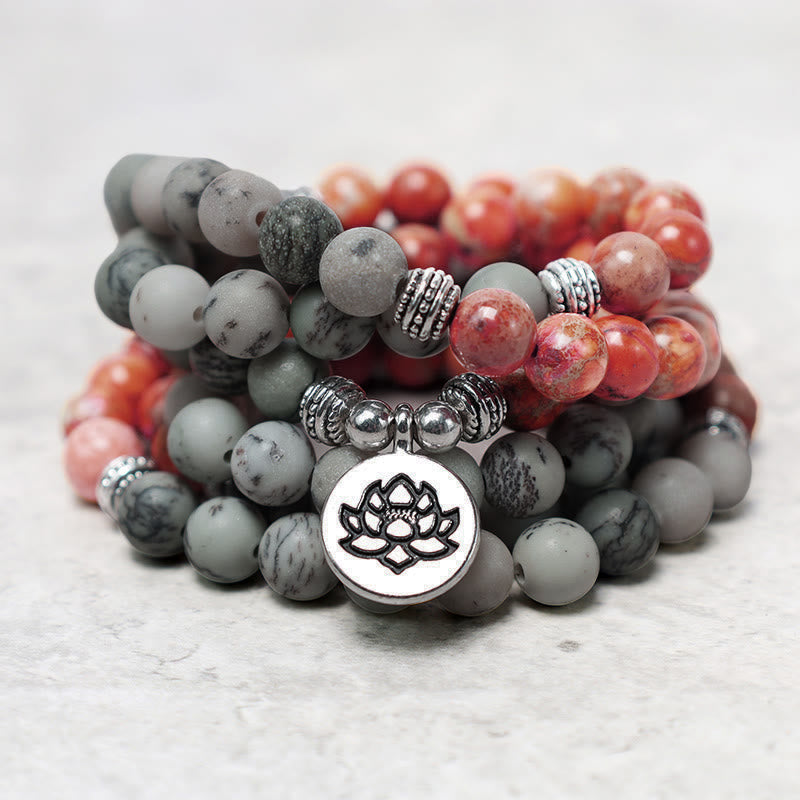 Buddha Stones 108 Mala Beads Natural Stone Sea Sediment Jasper