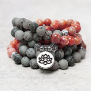 Buddha Stones 108 Mala Beads Natural Stone Sea Sediment Jasper Lotus Protection Bracelet