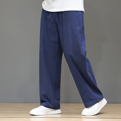 Buddha Stones Summer Men's Linen Straight Leg Pants With Pockets