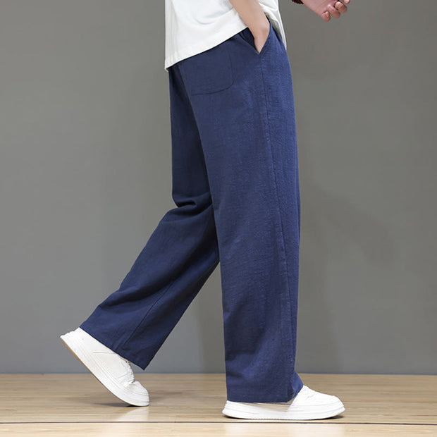 Buddha Stones Summer Men's Cotton Linen Straight Leg Pants With Pockets - image 4