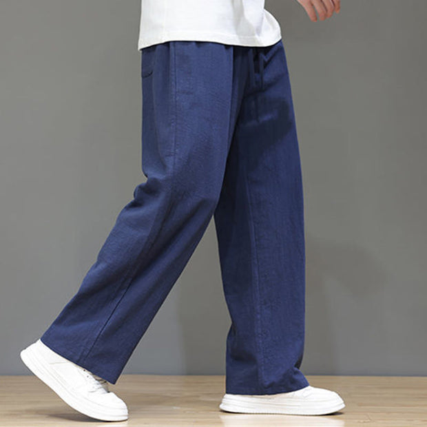 Buddha Stones Summer Men's Cotton Linen Straight Leg Pants With Pockets - image 7