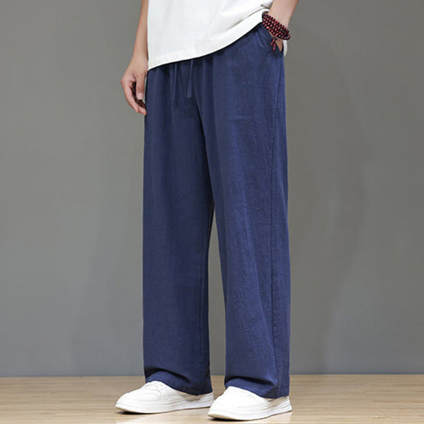 Buddha Stones Summer Men's Linen Straight Leg Pants With Pockets