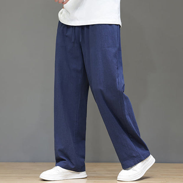 Buddha Stones Summer Men's Cotton Linen Straight Leg Pants With Pockets - image 8