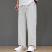 Buddha Stones Summer Men's Linen Straight Leg Pants With Pockets