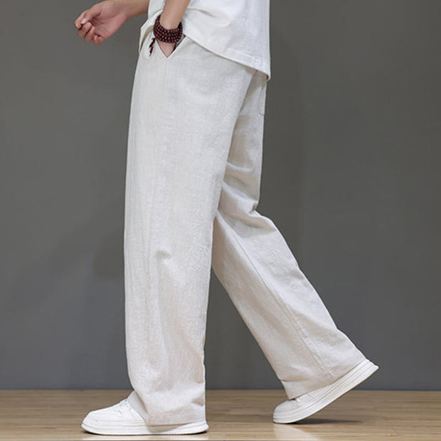 Buddha Stones Summer Men's Cotton Linen Straight Leg Pants With Pockets - image 16