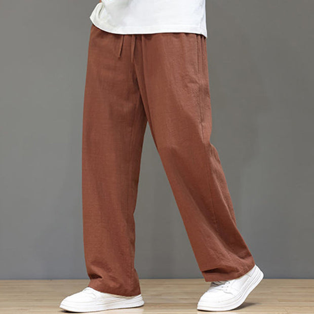 Buddha Stones Summer Men's Linen Straight Leg Pants With Pockets