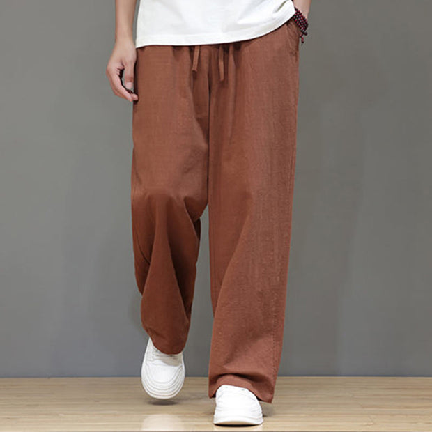 Buddha Stones Summer Men's Cotton Linen Straight Leg Pants With Pockets - image 44