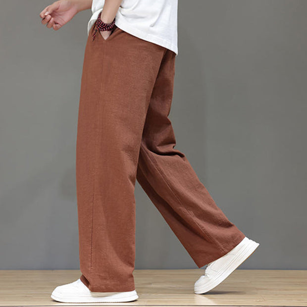 Buddha Stones Summer Men's Cotton Linen Straight Leg Pants With Pockets - image 45