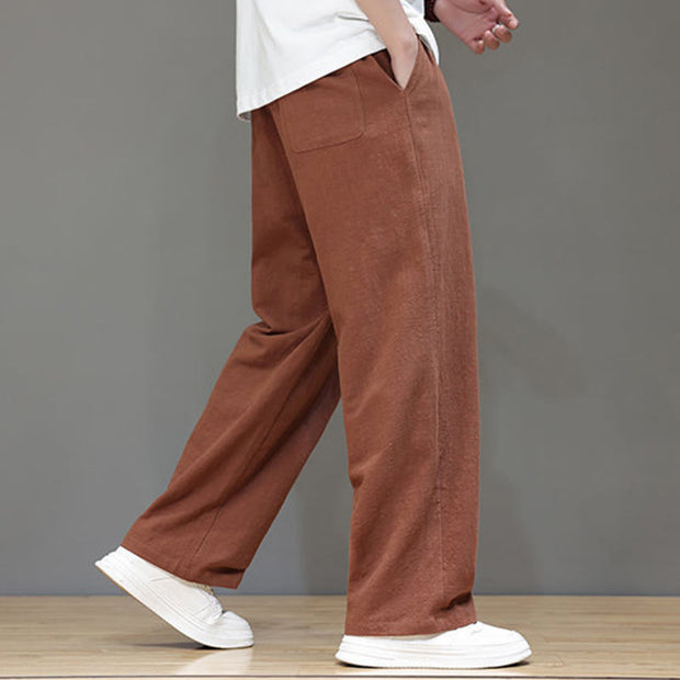 Buddha Stones Summer Men's Cotton Linen Straight Leg Pants With Pockets - image 42