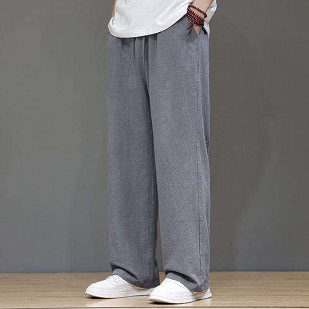 Buddha Stones Summer Men's Cotton Linen Straight Leg Pants With Pockets - image 25